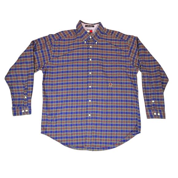 Vintage Tommy Hilfiger Shirt Mens XL Blue Classic Plaid Embroidered Chest Logo - Picture 1 of 10